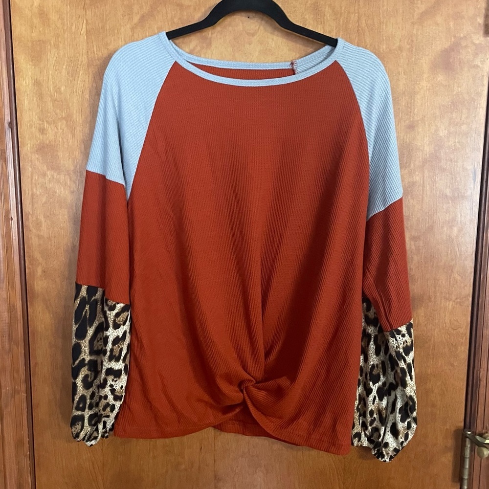 LONG Sleeve Waffle Knit Twisted Front Shirt